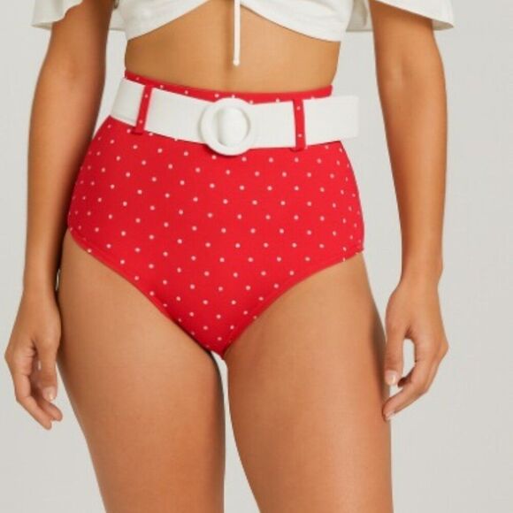 Unique Vintage Red & White Pin Dot Swim Bikini Bottoms S - Picture 1 of 4